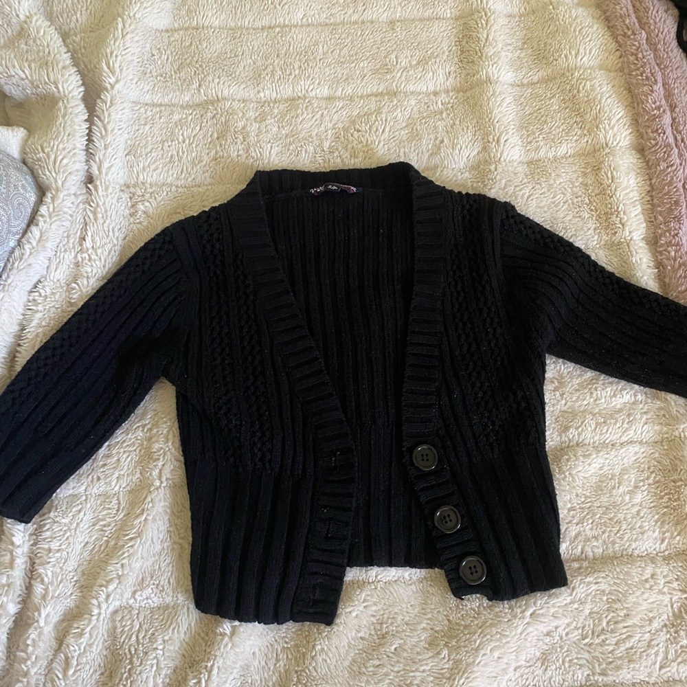 cropped black knit button up cardigan